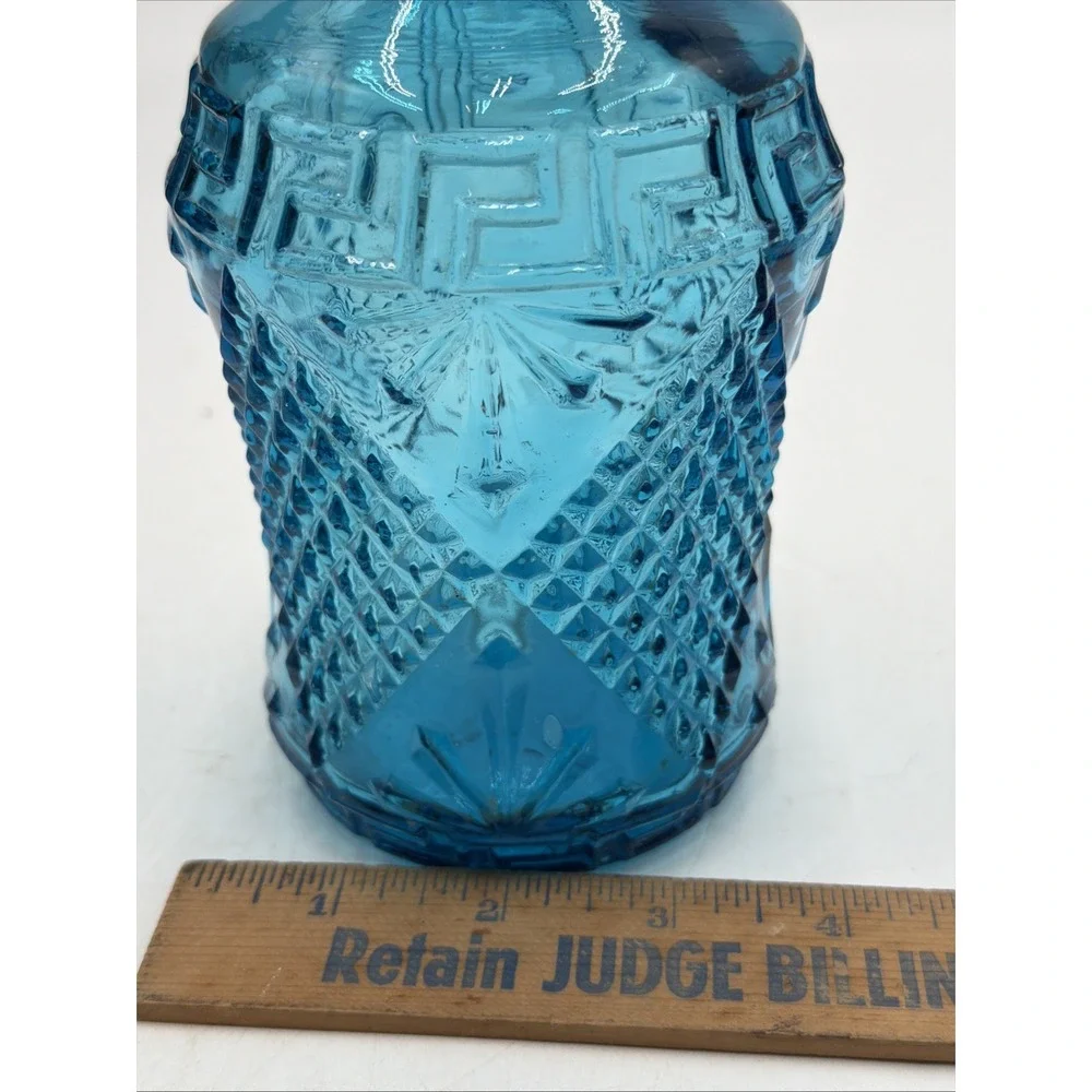 Vintage Blue Glass Genie Bottle Decanter W/Round Glass Stopper Made in Taiwan